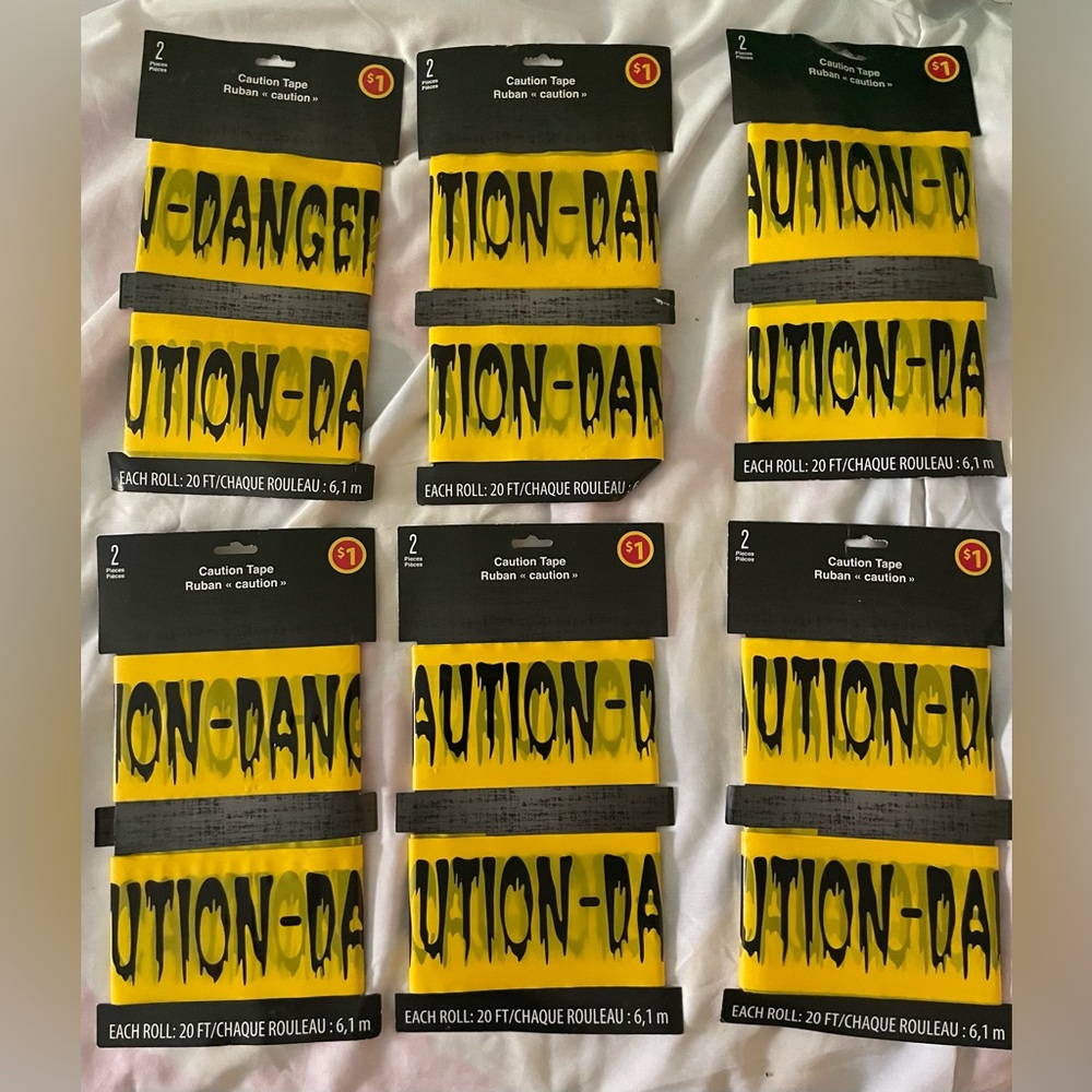 Halloween decorations Yellow Caution Tape 2pc 10pk each roll 20ft 6.1 m New